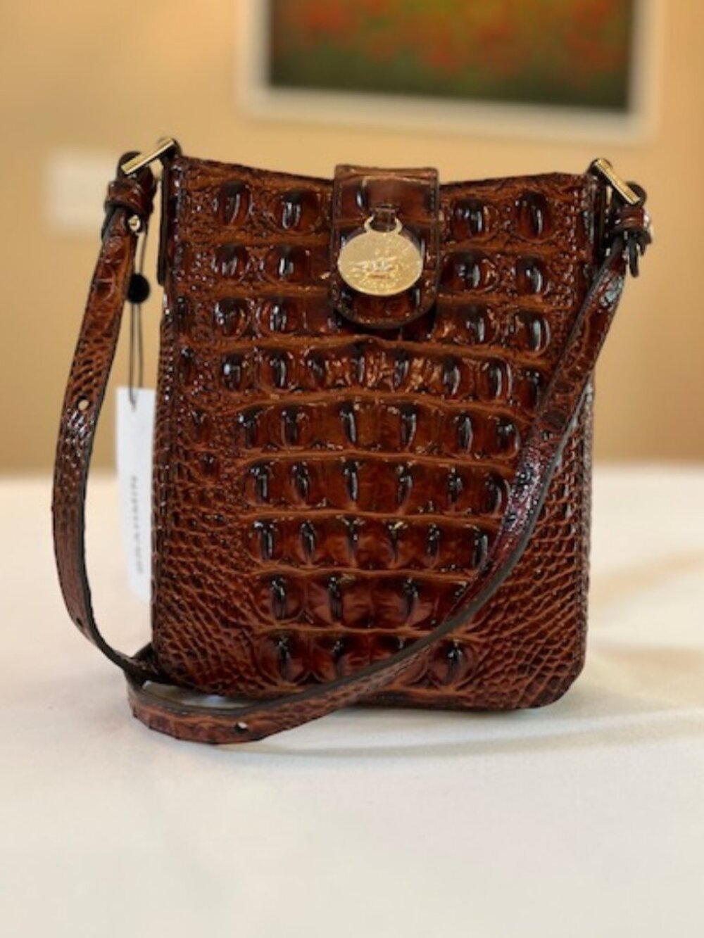 BRAHMIN | Marley Pecan Brown Croc Embossed Leather Crossbody-NWT